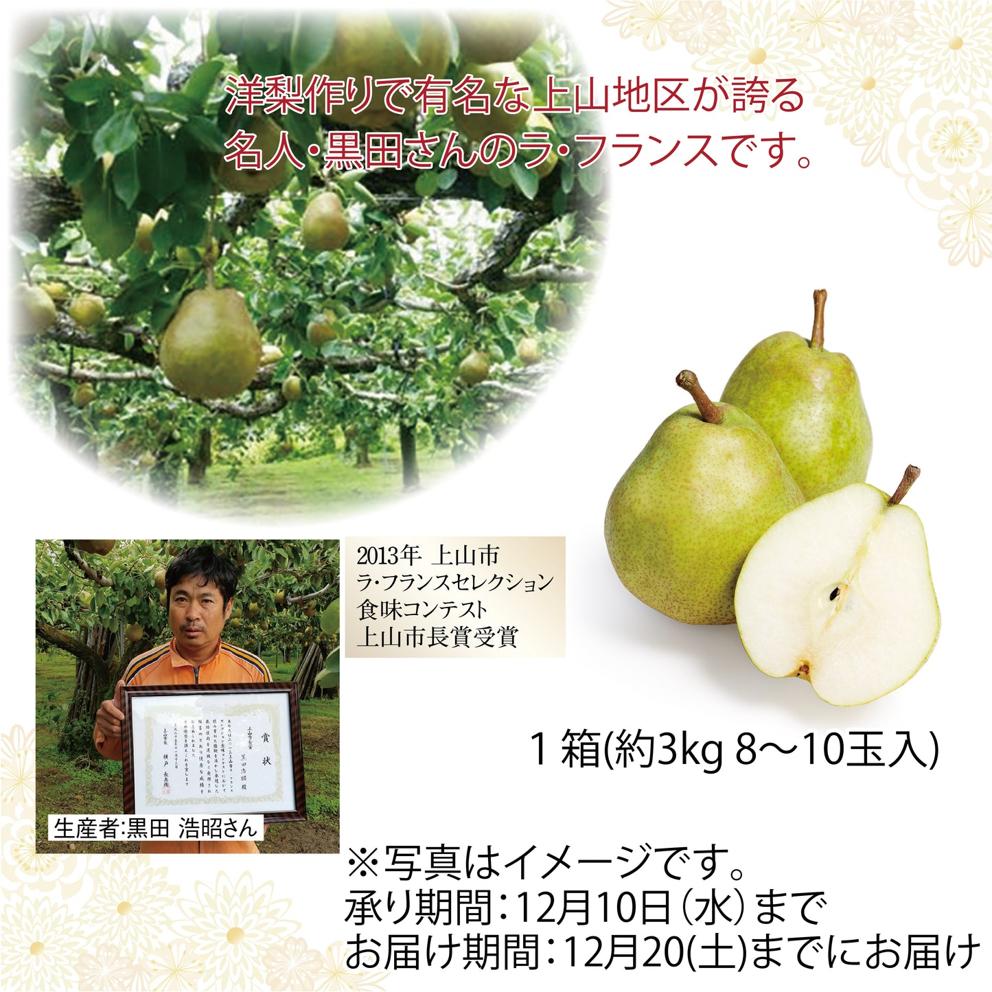 山形県 上山市産 黒田農園 ラ・フランス 約3kg(8~10玉)